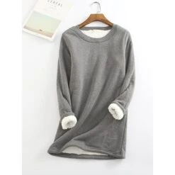 Women's Casual Dress Sweatshirt Dress Winter Dress Mini Dress Teddy Fleece Home Daily Going Out Basic Casual Crew Neck Long Sleeve Regular Fit Wine Red Big Red Black Color S M L XL XXL Size -Tesla Style sxcqjl1628839708430