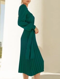 Women‘s Sweater Dress Winter Dress Bodycon Knee Length Dress Black Dark Green Khaki Long Sleeve Pure Color Lace Up Fall Winter Autumn Crew Neck Elegant Winter Dress Fall Dress 2023 S M L XL XXL -Tesla Style sxqqba1657786349526