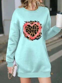 Women's Casual Dress Sweatshirt Dress Mini Dress Warm Fashion Outdoor Holiday Vacation Crew Neck Print Leopard Loose Fit Pink Blue Purple S M L XL XXL -Tesla Style sxvowo1697009471865
