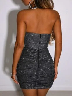 Women's Party Dress Corset Dress Homecoming Dress Mini Dress Silver Black Wine Sleeveless Pure Color Ruched Summer Spring Fall Cold Shoulder Stylish Party Vacation Slim 2023 S M L XL -Tesla Style syghjt1636705761704