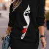 Women's Casual Dress Sweatshirt Dress Mini Dress Warm Fashion Outdoor Vacation Going Out Crew Neck Print Print Loose Fit Black White Red S M L XL XXL -Tesla Style syhncg1694596714191
