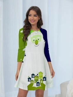 Women's Christmas Dress Sweater Dress Jumper Dress Mini Dress Ugly Santa Claus Outdoor Christmas Daily Holiday Crew Neck Long Sleeve 2023 Regular Fit Pink Wine Green S M L XL XXL 3XL -Tesla Style sytups1697378109631