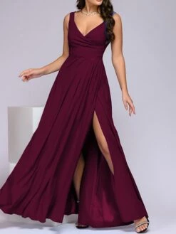 Women‘s Prom Party Dress Swing Dress Long Dress Maxi Dress Black Wine Red Sleeveless Pure Color Backless Winter Fall Spring V Neck Fashion Evening Party 2023 S M L XL XXL -Tesla Style syvbpb1671444701423