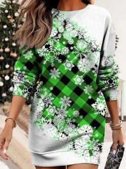 Women's Christmas Casual Dress Sweatshirt Dress Mini Dress Warm Fashion Outdoor Vacation Crew Neck Print Geometric Print Loose Fit Red Blue Purple S M L XL XXL -Tesla Style szglgv1695371448968