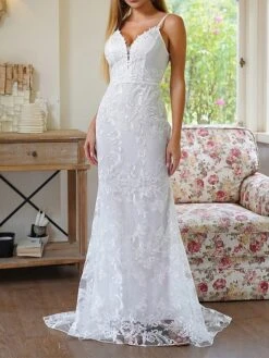 Women's Prom Dress Party Dress Lace Dress Long Dress Maxi Dress White Sleeveless Pure Color Lace Spring Fall Winter Spaghetti Strap Fashion Birthday Evening Party Wedding Guest 2023 S M L XL -Tesla Style szkcwm1692690611222