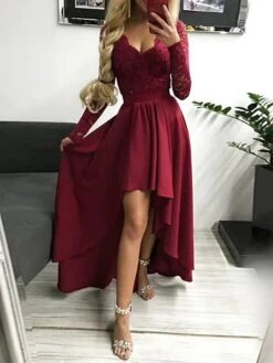 Women's Party Dress Sheath Dress Swing Dress Long Dress Maxi Dress Green Black Blue Long Sleeve Pure Color Lace Winter Fall Autumn V Neck Winter Dress Weekend Fall Dress S M L XL -Tesla Style szldmc1656067258720