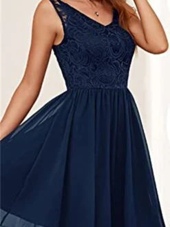 Women's Party Dress Homecoming Dress Cocktail Dress Midi Dress Wine Dark Blue Sleeveless Pure Color Lace Summer Spring V Neck Fashion Wedding Guest Birthday Vacation 2023 S M L XL 2XL -Tesla Style tamktb1678950789433
