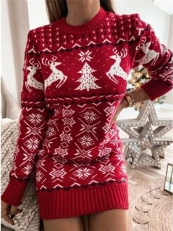 Women‘s Christmas Sweater Dress Winter Dress Sheath Dress Short Mini Dress Red Navy Blue Gray Long Sleeve Elk Snowman Snowflake Knit Fall Winter Round Neck Turtleneck Stylish Casual 2022 S M L XL XXL -Tesla Style tapclp1663151834264