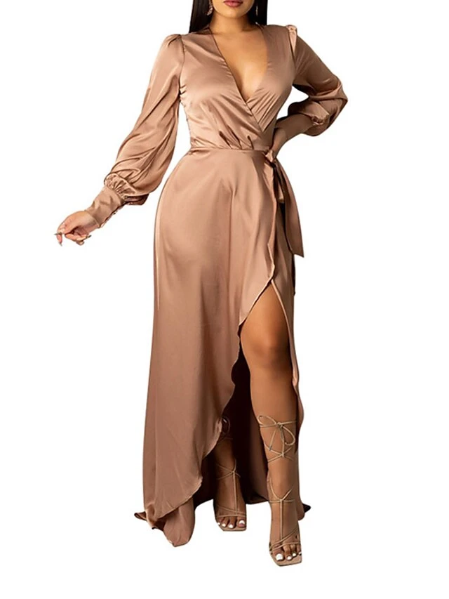 Women‘s Wedding Guest Dress Party Dress Satin Dress Sheath Dress Swing Dress Long Dress Maxi Dress Black Yellow Pink Long Sleeve Pure Color Lace Up Winter Fall Spring V Neck Mature Winter Dress 2023 19 Women‘s Wedding Guest Dress Party Dress Satin Dress Sheath Dress Swing Dress Long Dress Maxi Dress Black Yellow Pink Long Sleeve Pure Color Lace Up Winter Fall Spring V Neck Mature Winter Dress 2023 - Image 17