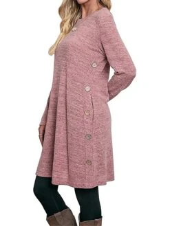 Women's Work Dress Casual Dress A Line Dress Fashion Daily Mini Dress Button Pocket Crew Neck Long Sleeve Plain Loose Fit Black Pink Gray Fall Winter S M L XL XXL -Tesla Style tccnpd1697185365287