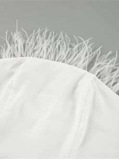 Women‘s Prom Dress Party Dress Homecoming Dress Feather Dress Midi Dress White Sleeveless Pure Color Backless Fall Winter Autumn Strapless Fashion Winter Dress Wedding Guest Birthday Slim 2023 -Tesla Style tcqnwj1693212576866