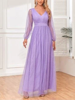 Women‘s Prom Dress Party Dress Sequin Dress Long Dress Maxi Dress Purple Long Sleeve Pure Color Sparkly Glitter Sequins Fall Winter Autumn V Neck Fashion Wedding Guest Birthday Evening Party -Tesla Style tcrulc1693535467432