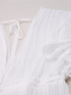 Women's Long Dress Maxi Dress Party Dress Casual Dress Swing Dress Pure Color Fashion Casual Outdoor Daily Vacation Ruffle Backless Short Sleeve V Neck Dress Loose Fit ArmyGreen White Red Summer -Tesla Style tddbho1676277827713