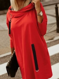 Women‘s Hoodie Dress Winter Dress Black Army Green Red Long Sleeve Pure Color Zipper Pocket Winter Fall Hooded Stylish Modern Mature Fall Dress 2022 S M L XL XXL 3XL 4XL 5XL -Tesla Style tdlgun1664423546181