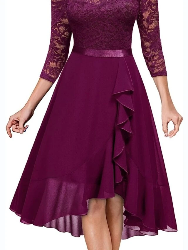 Women's Party Dress Lace Dress Wedding Guest Dress Midi Dress Pink Blue Fuchsia 3/4 Length Sleeve Pure Color Lace Summer Spring Fall Off Shoulder Fashion Birthday Wedding Guest Vacation 2023 S M L XL 11 Women's Party Dress Lace Dress Wedding Guest Dress Midi Dress Pink Blue Fuchsia 3/4 Length Sleeve Pure Color Lace Summer Spring Fall Off Shoulder Fashion Birthday Wedding Guest Vacation 2023 S M L XL - Image 9