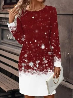 Women's Christmas Dress Casual Dress Mini Dress Active Fashion Outdoor Christmas Holiday Crew Neck Print Christmas Tree Snowflake Deer Loose Fit White Wine Red S M L XL XXL -Tesla Style tdzfih1697108653051