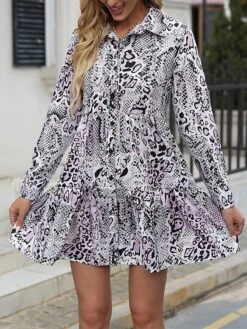 Women's Work Dress Semi Formal Dress Fashion Mini Dress Ruffle Button Shirt Collar Long Sleeve Color Block Regular Fit White Fall S M L XL XXL -Tesla Style tdzmyt1693300588731