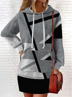 Women's Casual Dress Hoodie Dress Mini Dress Warm Fashion Outdoor Vacation Going Out V Neck Pocket Print Floral Geometric Loose Fit Pink Burgundy Blue S M L XL XXL -Tesla Style tegusm1694166437731