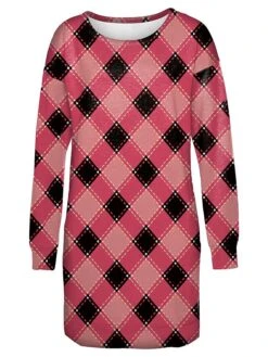 Women's Casual Dress Sweatshirt Dress Winter Dress Plaid Pocket Print Crew Neck Mini Dress Fashion Streetwear Outdoor Daily Long Sleeve Loose Fit Red Fall Winter S M L XL XXL -Tesla Style tevkha1694502405898