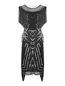 Women‘s Halloween Dress Party Dress Fringe Dress Sequin Dress Midi Dress Green Black Gold Short Sleeve Striped Sequins Spring Fall Crew Neck 1920s Party 2023 Style M L XL XXL 3XL -Tesla Style tffbsn1660818764789