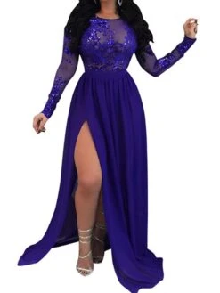 Women's Prom Dress Party Dress Sequin Dress Long Dress Maxi Dress Red Blue Long Sleeve Pure Color Sequins Spring Fall Winter Crew Neck Fashion Party Winter Dress Wedding Guest 2023 S M L XL -Tesla Style tfmrrr1652871043222