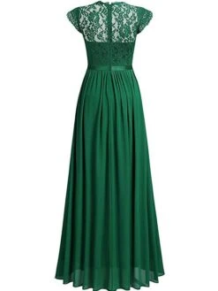 Women's Prom Dress Party Dress Lace Dress Long Dress Maxi Dress Black Wine Navy Blue Short Sleeve Pure Color Lace Summer Spring Fall Crew Neck Party Wedding Guest Vacation Fall Dress 2023 S M L XL 2XL -Tesla Style tfryjs1685101815867