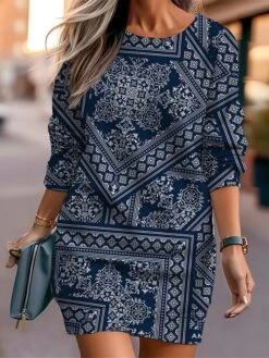 Women's Casual Dress Sweatshirt Dress Mini Dress Warm Fashion Outdoor Vacation Going Out Crew Neck Print Floral Print Loose Fit Black Burgundy Royal Blue S M L XL XXL -Tesla Style tfxoxr1694596718592