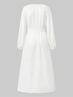 Women's Work Dress Satin Dress White Dress Fashion Midi Dress Drawstring Split V Neck Long Sleeve Plain Loose Fit White Fall Winter S M L XL XXL -Tesla Style tgikjm1693363854363