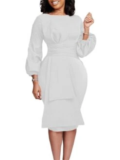 Women's Party Dress Work Dress Sheath Dress Midi Dress Black White Red Long Sleeve Pure Color Ruffle Spring Fall Winter Crew Neck Fashion 2023 S M L XL 2XL 3XL -Tesla Style tgrvmu1671604452720