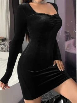 Women's Party Dress Velvet Dress Homecoming Dress Mini Dress Black Long Sleeve Pure Color Ruched Spring Fall Winter Square Neck Fashion Winter Dress Wedding Guest Birthday Slim 2023 S M L XL 12 Women's Party Dress Velvet Dress Homecoming Dress Mini Dress Black Long Sleeve Pure Color Ruched Spring Fall Winter Square Neck Fashion Winter Dress Wedding Guest Birthday Slim 2023 S M L XL -Tesla Style tgsouh1691660713634
