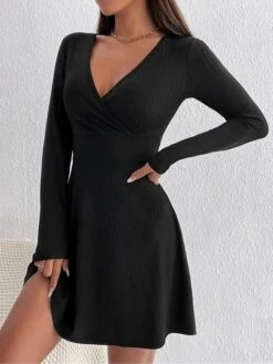 Women's Sweater Dress Winter Dress Jumper Dress Mini Dress Ruched Outdoor Daily Date Active Fashion V Neck Long Sleeve 2023 Regular Fit Black Dark Gray Apricot Color S M L XL Size -Tesla Style tgvgqs1693221955003