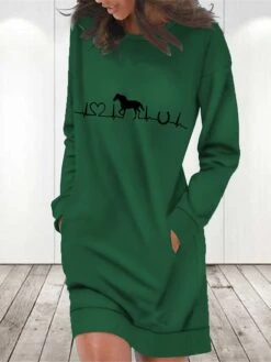 Women's Sweatshirt Dress Casual Dress Mini Dress Warm Fashion Outdoor Vacation Going Out Crew Neck Pocket Print Print Loose Fit White Red Blue S M L XL XXL -Tesla Style tgvvuf1697634089329