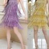 Women's Party Dress Fringe Dress Cocktail Dress Mini Dress Purple Gold Sleeveless Pure Color Tassel Fringe Summer Spring Fall Halter Neck Fashion Wedding Guest Vacation Summer Dress 2023 S M L XL