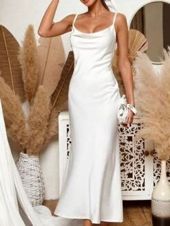 Women's Party Dress Satin Dress White Dress Long Dress Maxi Dress Red Blue Lavender Sleeveless Pure Color Ruched Summer Spring Fall V Neck Fashion Party Birthday Wedding Guest 2022 S M L XL XXL -Tesla Style tiadmv1630397990880