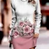 Women's Sweater Dress Winter Dress Jumper Dress Mini Dress Fashion Floral Outdoor Daily Date Going Out Crew Neck Long Sleeve Print 2023 Regular Fit Pink Purple S M L XL XXL 3XL