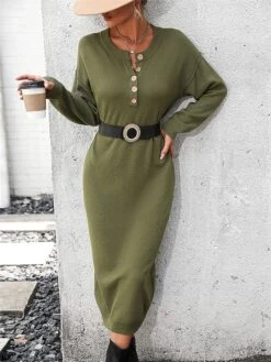 Women's Sweater Dress Winter Dress Jumper Dress Midi Dress Button Daily Date Going Out Fashion Basic Crew Neck Long Sleeve 2023 Loose Fit Black White Purple Color S M L XL Size -Tesla Style tiukoi1691991572223