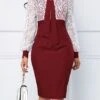 Women's Party Dress Lace Dress Bodycon Midi Dress Red Blue Green Long Sleeve Color Block Lace Spring Fall Winter Crew Neck Fashion Winter Dress Birthday Wedding Guest 2023 S M L XL XXL 3XL 4XL 5XL -Tesla Style tiximo1692689047459