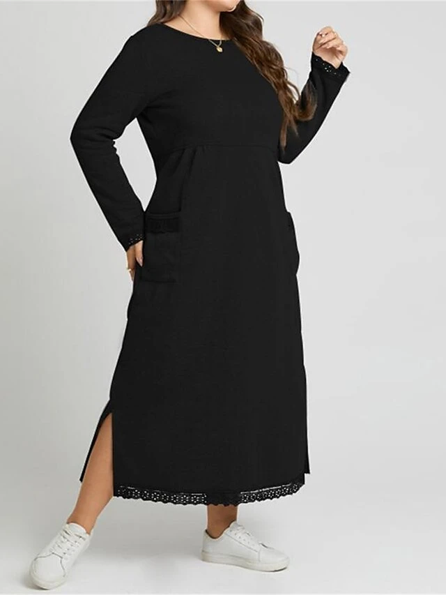 Women's Casual Dress Sweatshirt Dress Winter Dress Long Dress Maxi Dress Ruched Pocket Outdoor Daily Going Out Fashion Streetwear Crew Neck Long Sleeve 2023 Loose Fit Black Wine Purple Color S M L XL 7 Women's Casual Dress Sweatshirt Dress Winter Dress Long Dress Maxi Dress Ruched Pocket Outdoor Daily Going Out Fashion Streetwear Crew Neck Long Sleeve 2023 Loose Fit Black Wine Purple Color S M L XL - Image 5