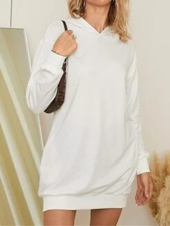 Women's Casual Dress Hoodie Dress Midi Dress Fashion Daily Outdoor Vacation Going Out Hoodie Pocket Solid Color Loose Fit Black White Red S M L XL XXL -Tesla Style tjfuaj1697023561432