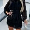 Women's Work Dress Sheath Dress Chiffon Dress Fashion Winter Dress Office Daily Mini Dress Ruched Crew Neck Long Sleeve Stripe Plain Regular Fit Black White Purple Fall Winter S M L XL