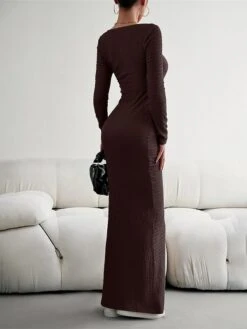 Women's Sweater Dress Jumper Dress Sheath Dress Long Dress Maxi Dress Fashion Pure Color Outdoor Daily Holiday Vacation U Neck Long Sleeve 2023 Slim Black Wine Brown S M L XL -Tesla Style tkdasj1692090323694
