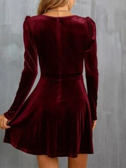 Women‘s Wedding Guest Dress Homecoming Dress Party Dress Velvet Dress Green Casual Dress Wine Army Green Black Long Sleeve Pure Color Ruched Velvet Winter Fall V Neck Casual Modern -Tesla Style tlbrun1661941386915
