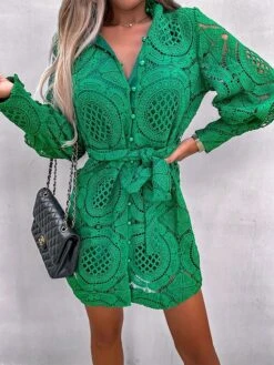 Women's Party Dress Lace Dress Cocktail Dress Mini Dress Black Green Rose Long Sleeve Pure Color Lace Fall Winter Autumn Stand Collar Fashion Vacation 2023 S M L XL -Tesla Style tllody1694503334075