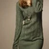 Women‘s Sweater Dress Winter Dress Green Beige Gray Long Sleeve Pure Color Ruched Winter Fall V Neck Casual 2022 One-Size -Tesla Style tlummd1631956921385