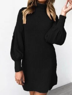Women's Sweater Dress Jumper Dress Casual Dress Mini Dress Warm Plain Outdoor Casual Daily Holiday Turtleneck Long Sleeve 2023 Regular Fit Black Yellow Pink S M L XL XXL 3XL -Tesla Style tlunhs1694426951156