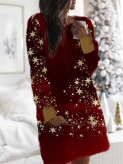 Women's Christmas Hoodie Dress Shift Dress Mini Dress Wine Light Red Fuchsia Red White Long Sleeve Plaid Elk Color Gradient Pocket Print Winter Fall Hooded Casual 2022 S M L XL XXL 3XL -Tesla Style tlunwd1667212068161