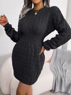 Women's Sweater Dress Jumper Dress Casual Dress Mini Dress Fashion Pure Color Outdoor Daily Vacation Going Out Crew Neck Long Sleeve Patchwork 2023 Regular Fit Black White Blue S M L -Tesla Style tmdcfu1695030487209