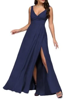 Women's Party Dress Long Dress Maxi Dress Black Red Dark Blue Sleeveless Pure Color Split V Neck Festival Dress Summer Dress Spring Dress S M L XL