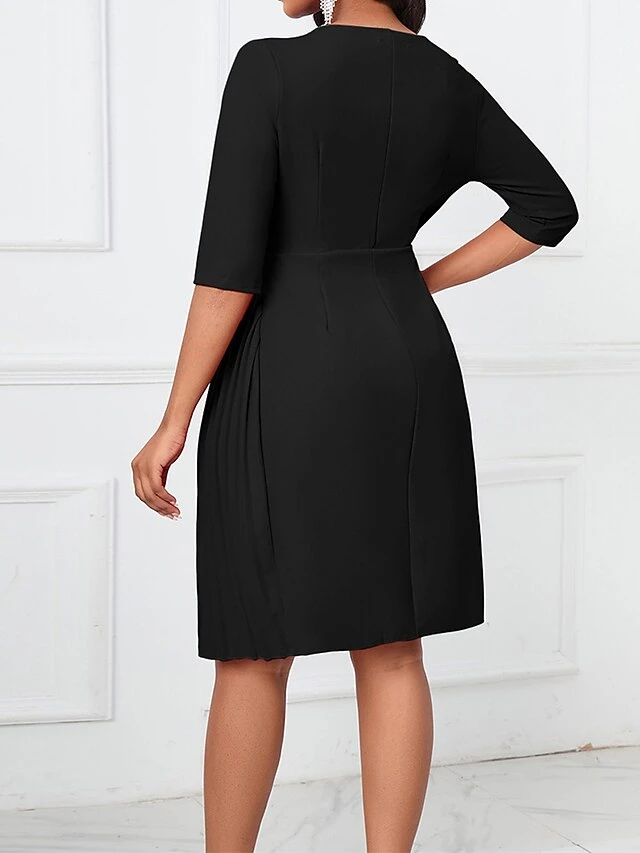 Women's Party Dress Cocktail Dress Wedding Guest Dress Midi Dress Black Red Royal Blue Half Sleeve Pure Color Ruched Fall Winter Autumn V Neck Fashion Winter Dress Wedding Guest Vacation 2023 S M L 18 Women's Party Dress Cocktail Dress Wedding Guest Dress Midi Dress Black Red Royal Blue Half Sleeve Pure Color Ruched Fall Winter Autumn V Neck Fashion Winter Dress Wedding Guest Vacation 2023 S M L - Image 16