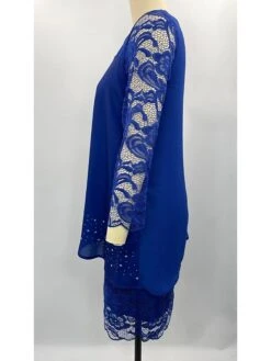 Women's Party Dress Work Dress Sheath Dress Midi Dress Navy Blue Blue Green 3/4 Length Sleeve Pure Color Lace Spring Fall Crew Neck Mature Office Summer Dress Spring Dress 2023 S M L XL XXL 3XL 4XL -Tesla Style tnmpxp1693290249189